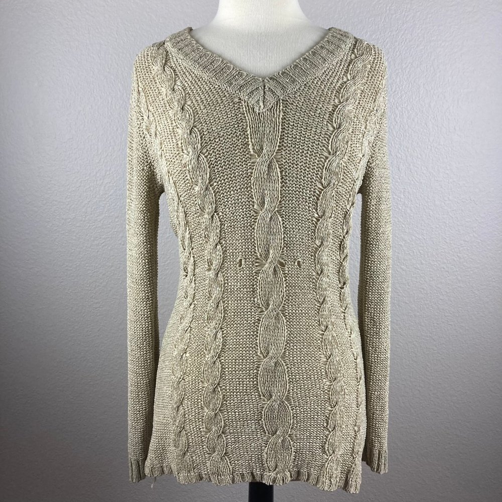 BCBG Max Azria Twist Long Beige Sweater - L